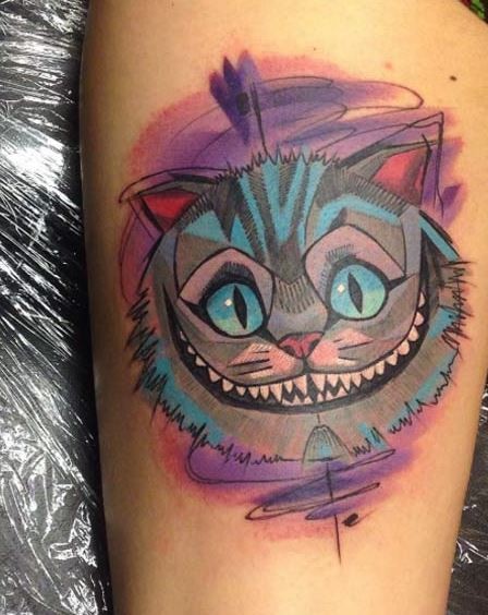 彩色的卡通咧嘴猫纹身图案