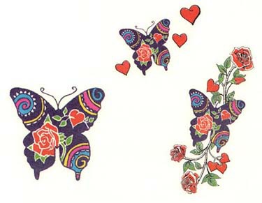 玫瑰蝴蝶个性纹身图案手稿