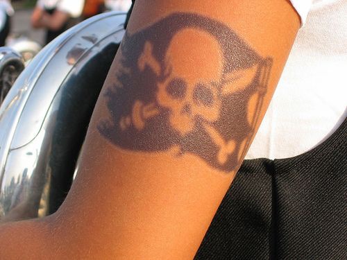手臂黑色海盗旗帜纹身图案