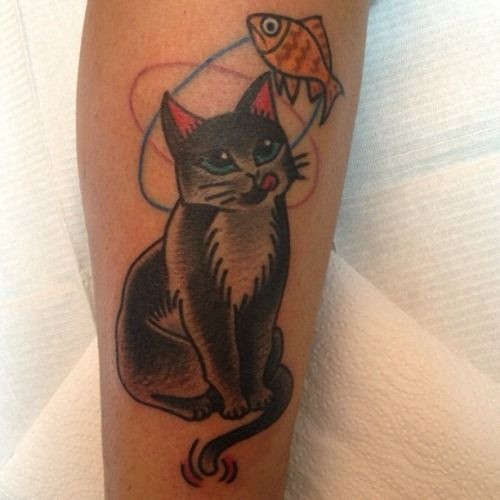 馋猫和小鱼纹身图案