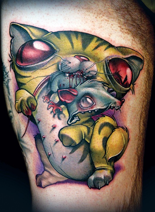 可怕的恶魔猫和血腥老鼠纹身图案