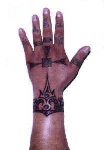 手背黑色部落图腾纹身图案