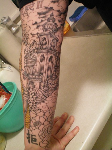 手臂印度佛塔纹身图案