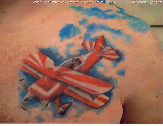肩部彩色尼斯喷气机纹身图案