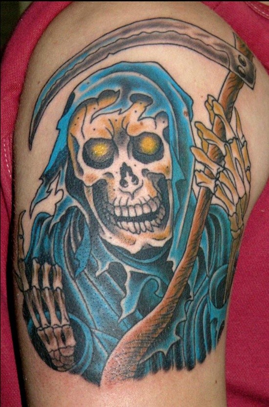 死神和蓝色裹尸布纹身图案