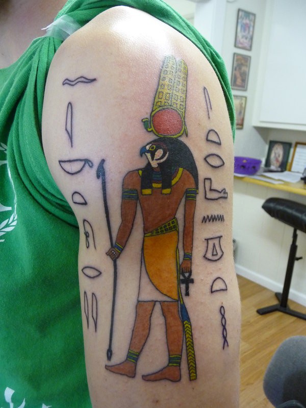 手臂卡通埃及壁画彩色纹身图案