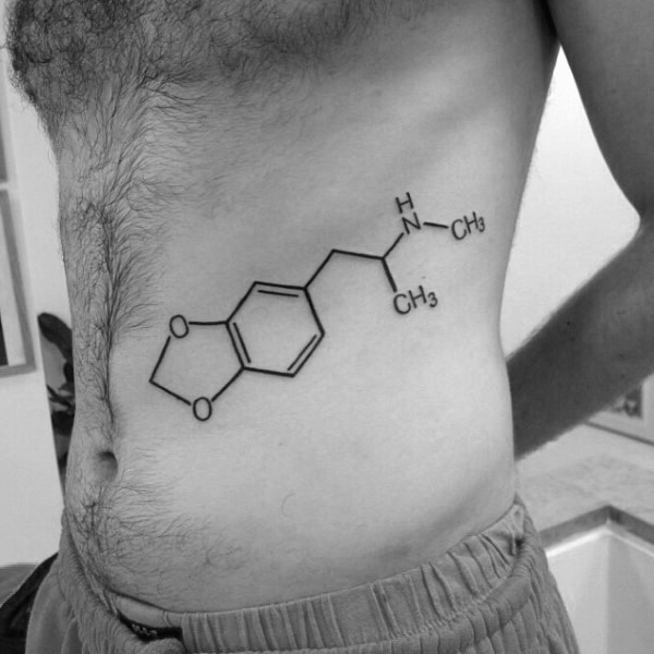 侧肋黑色的化学配方符号纹身图案