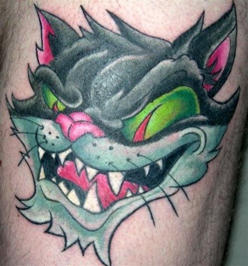 邪恶的猫彩色纹身图案