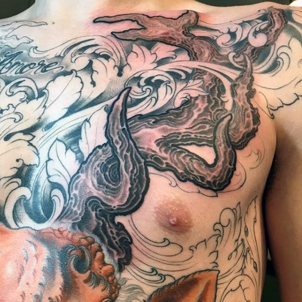 胸部经典的日式纹身图案