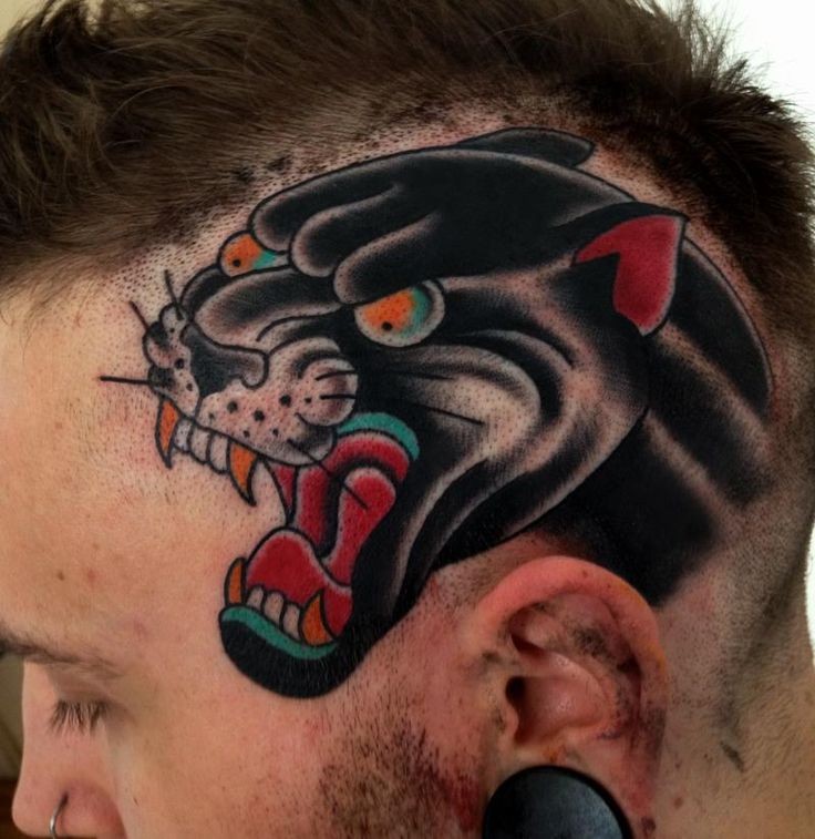 邪恶的黑豹头部纹身图案