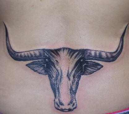 公牛头部黑色纹身图案