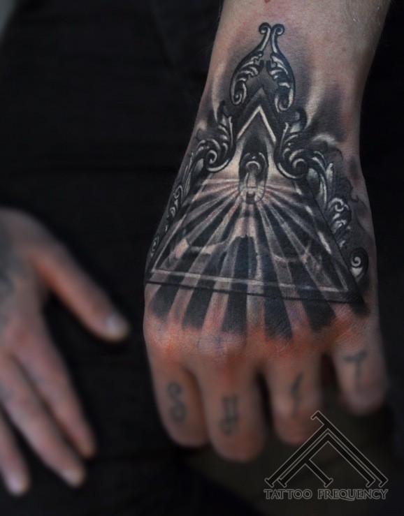 手背神秘骷髅符号纹身图案