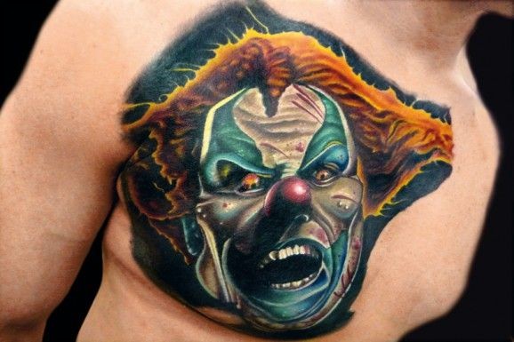 胸部邪恶的小丑纹身图案