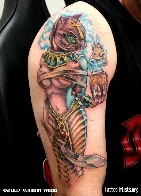 大臂华丽的神奇埃及猫形性感女神纹身图案