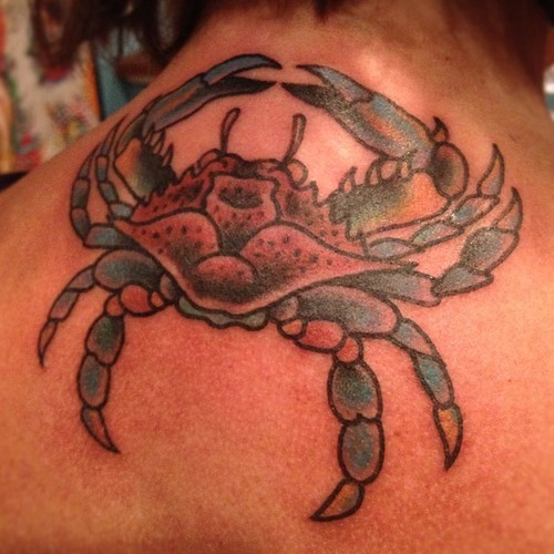蓝色的螃蟹个性纹身图案