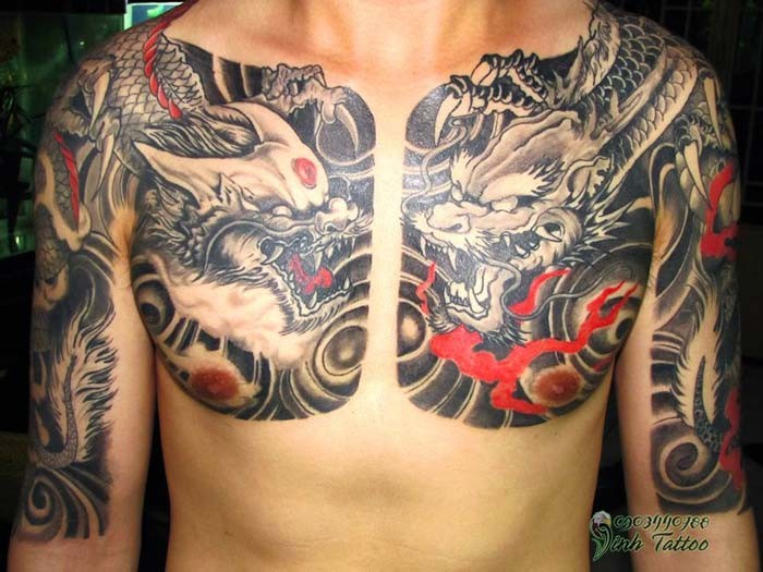 中国风半甲邪恶的龙纹身图案