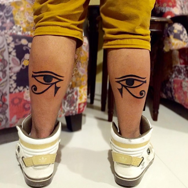 小腿埃及古代符号黑色荷鲁斯之眼纹身图案