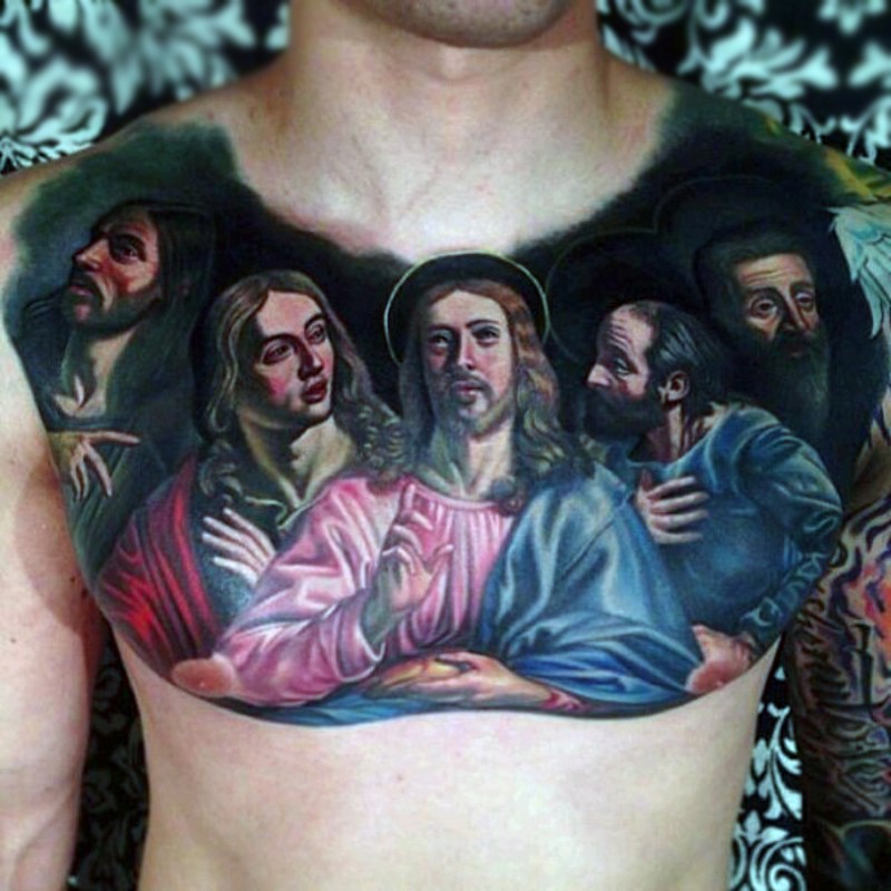 胸部宗教人物肖像纹身图案