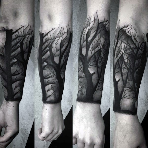 小臂雕刻风格黑暗森林纹身图案