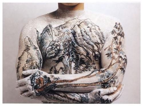 中国风山水画全身纹身图案