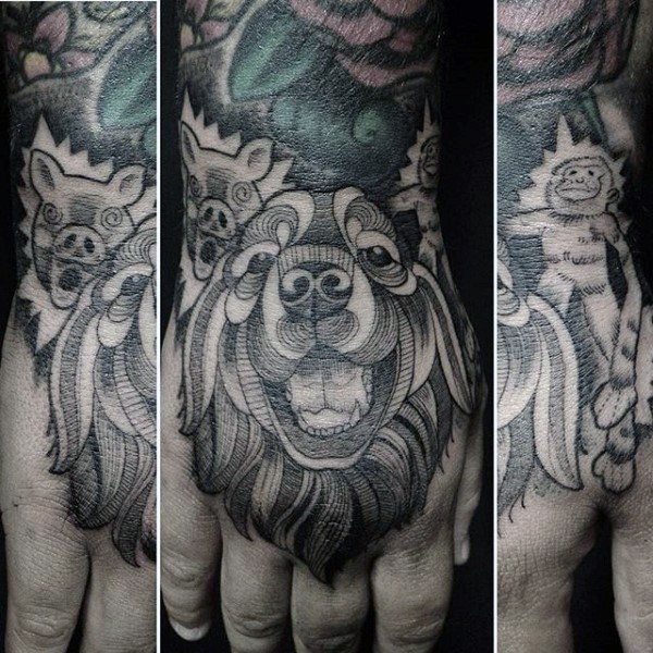 手背黑色部落风格各种动物纹身图案