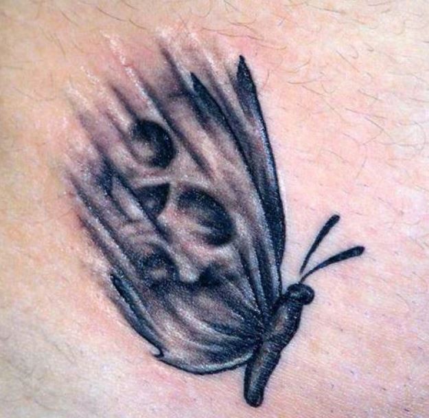 翅膀上有骷髅的蝴蝶纹身图案