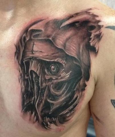 胸部有趣的黑色怪兽骷髅纹身图案