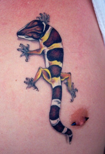 黑色和黄色的逼真蜥蜴纹身图案