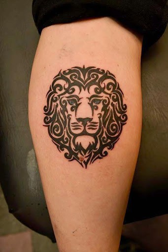 黑色卷发狮子头图腾纹身图案