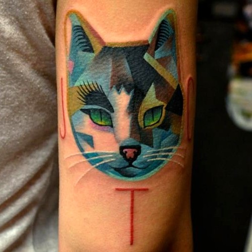 多边形的猫纹身图案