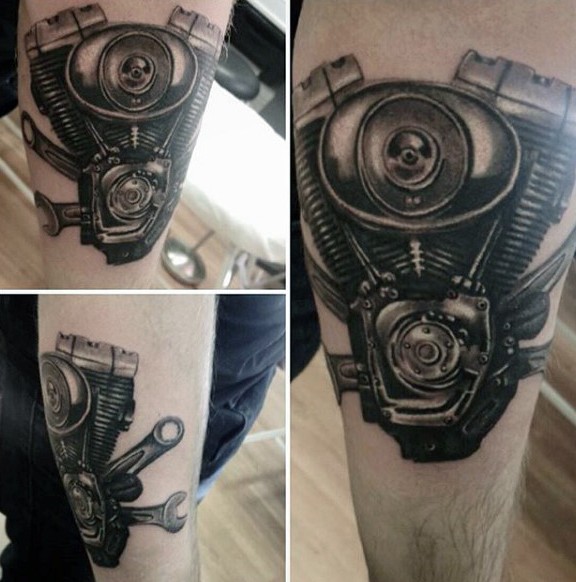手臂黑白摩托车动机纹身图案