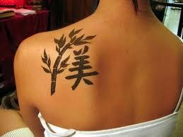肩部竹子与汉字中国风纹身图案