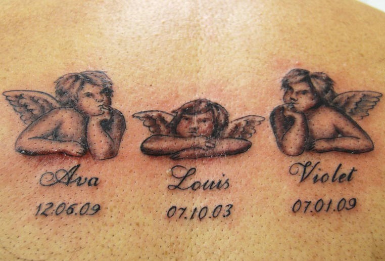 三个不同的小天使纹身图案