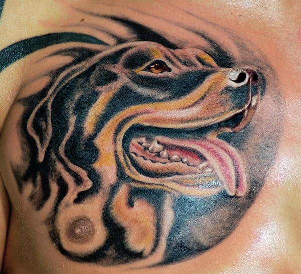 胸部有趣的设计罗威纳犬头部纹身图案