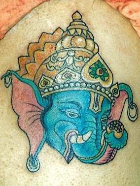 印度象神蓝色头像纹身图案