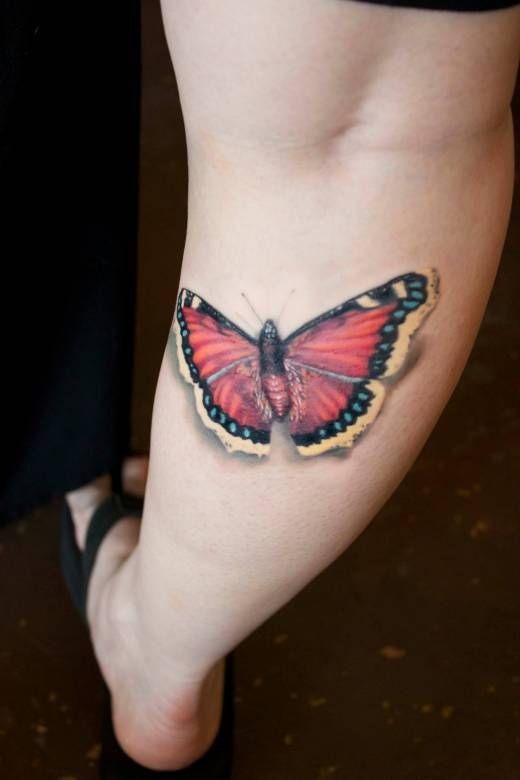 腿部好看逼真的蝴蝶纹身图案