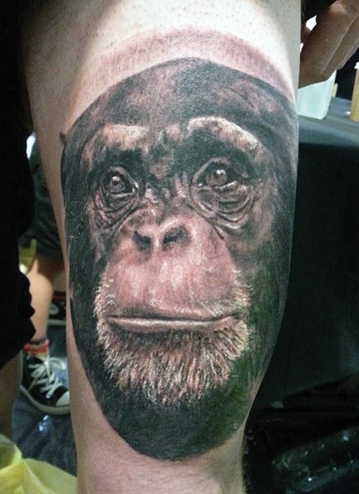 逼真的黑猩猩头部大腿纹身图案