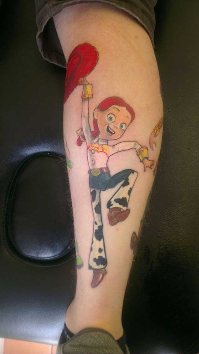 小腿动漫女主角杰西卡通纹身图案