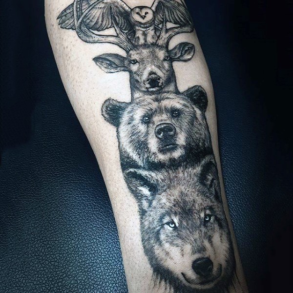 手臂黑色各种写实动物纹身图案