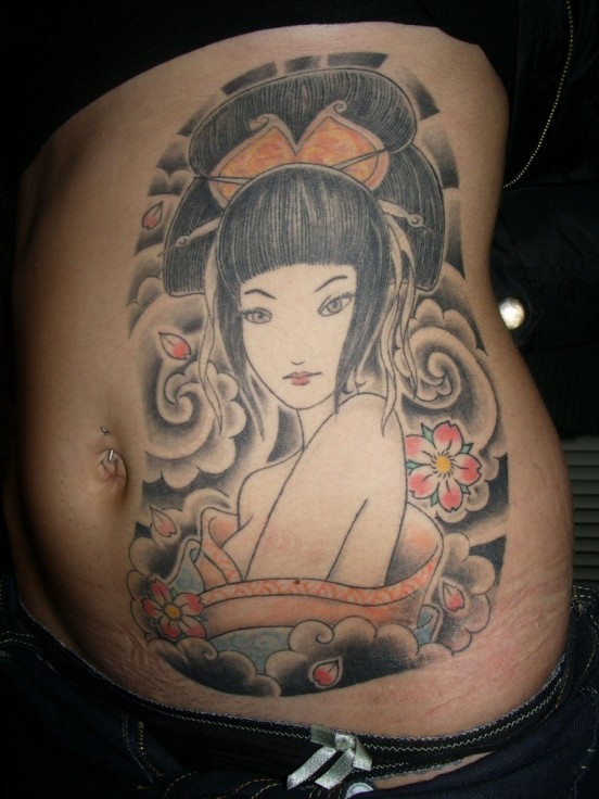 腹部非常酷的中国女孩纹身图案