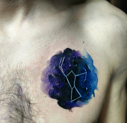 胸部天空中的星座符号纹身图案