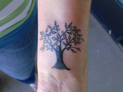手腕黑色漂亮的树纹身图案