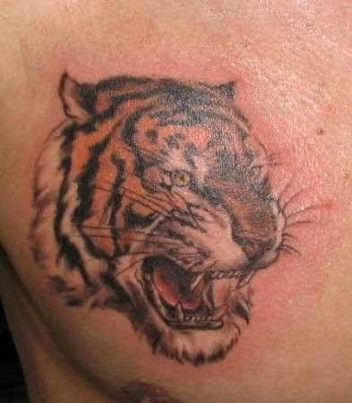 胸部写实老虎头纹身图案