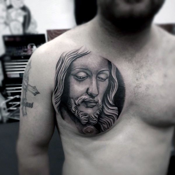 胸部宗教耶稣肖像圆形纹身图案