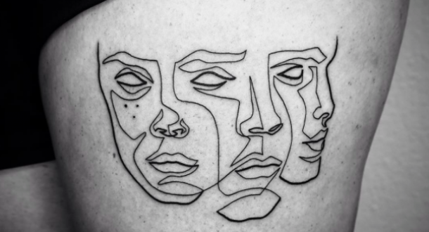 简单的黑色线条各种简约人脸纹身图案