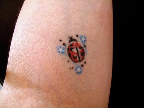 瓢虫和三个蓝色的星星纹身图案