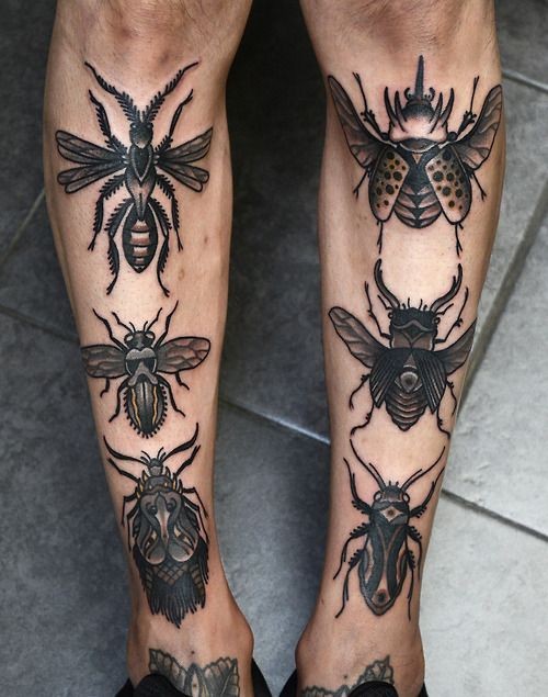 小腿不同的各种昆虫纹身图案