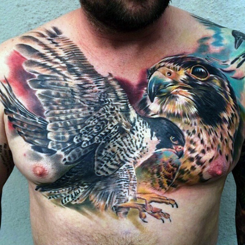 胸部彩绘精致好看的老鹰纹身图案