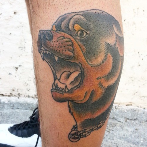 小腿罗威纳犬纹身图案