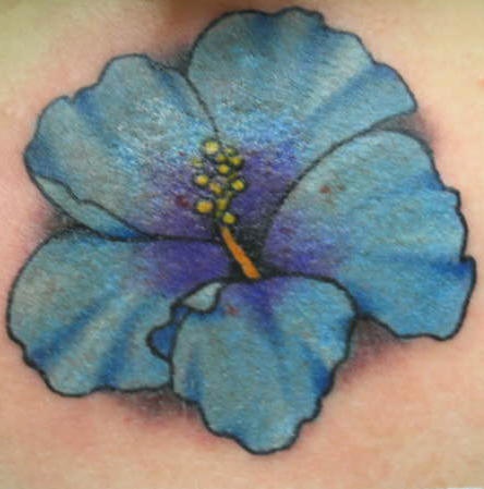 写实的蓝色木槿花纹身图案
